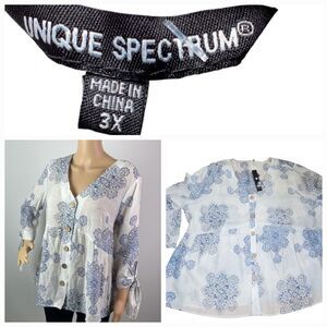 Unique Spectrum Size 3x 3/4 Bell Sleeve Floral Nautical Beach Event Travel‎ Boho